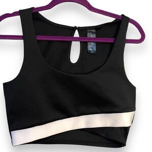 Trixxi Crop Top Women's Large Black White Stripe Cheerleading Keyhole Academia